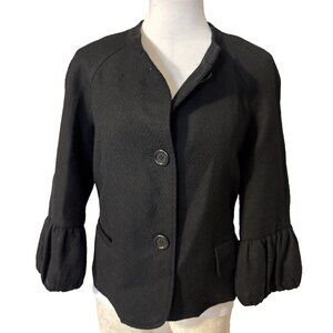 Talbots Suit Jacket Blazer 14P Black Wool Mix 3/4 Long Puff Sleeve Mod